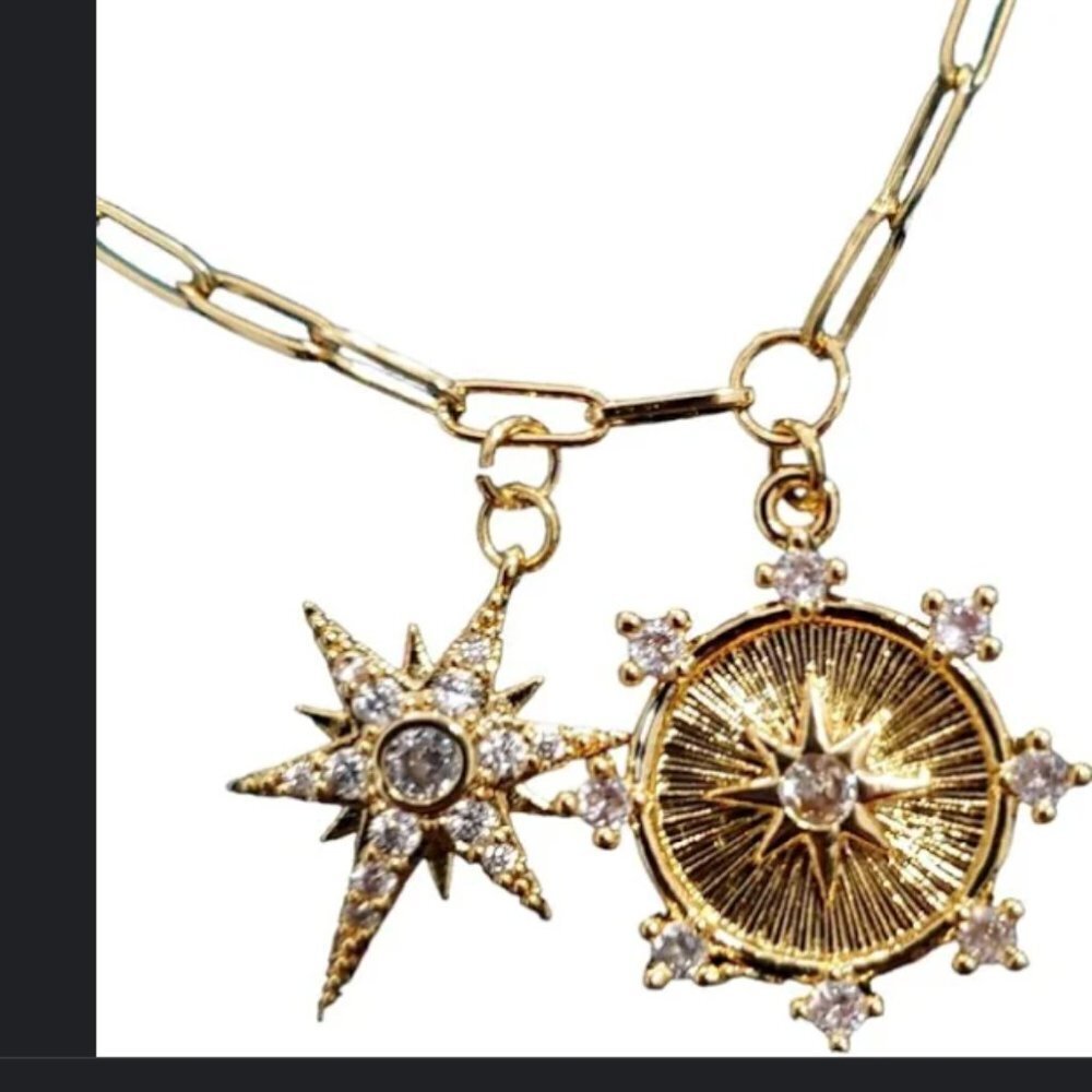 JENNIFER MILLER Gold Paperclip Link Sunburst Charm Necklace NEW